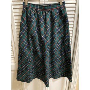 Vintage 70s Space Legs Green and Red Plaid Midi A-Line Skirt Kilt Size 11/12